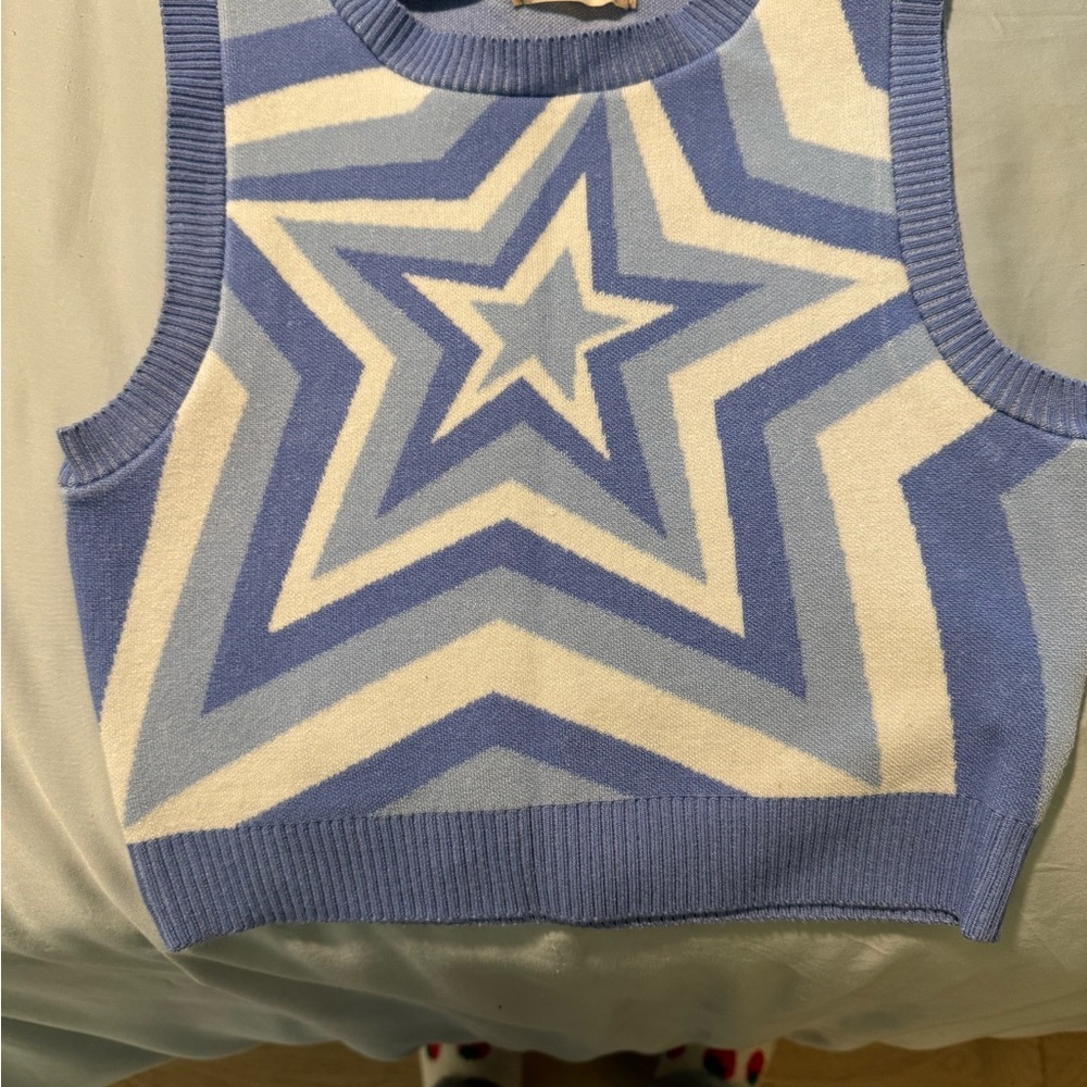 Altar'd State Blue and White STAR Knit Top